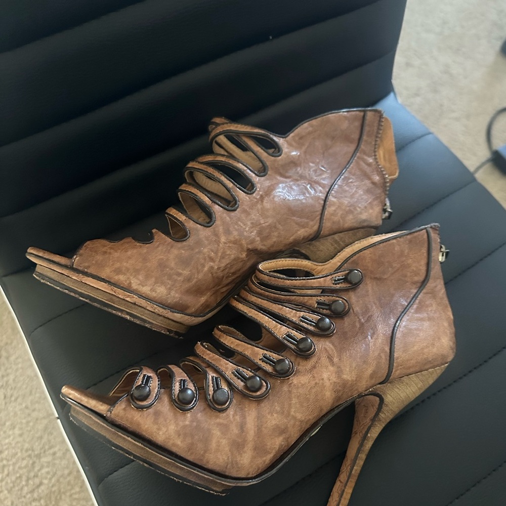 Lamb Brown Strappy Heeled Booties